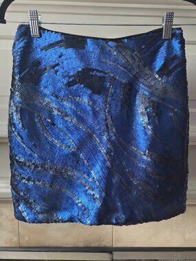 Bebe Sequin Mini Skirt Blue Black Swirl Party Y2K Size 4